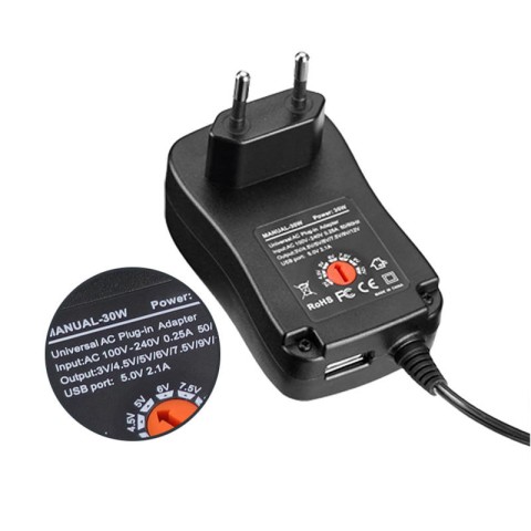 Alimentatore Link universale multispina 3-12 VOLT 30 WATT con connettore Usb 5 Volt 2.1A