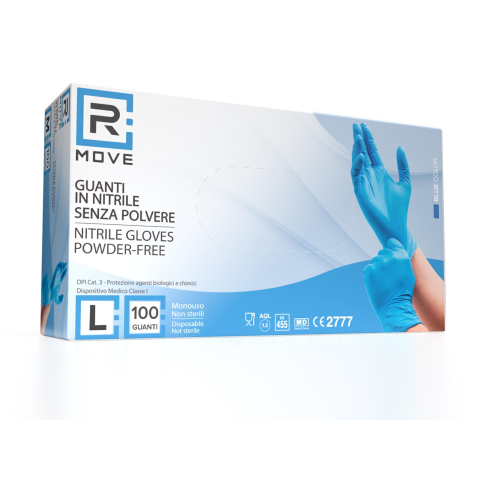 GUANTI MONOUSO RMOVE IN NITRILE 100PZ TG L BLU