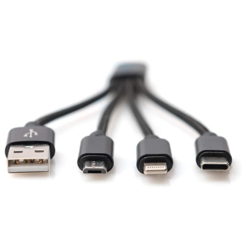CAVO DI RICARICA Digitus 3-in-1 Cable USB-A + Lightning + Micro USB + USB-C