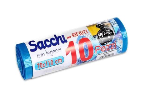 Rotolo sacchi di rifiuti 10 pezzi 70x110 cm blu
