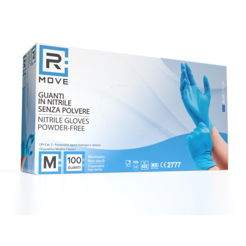 Guanti in Nitrile senza polvere - Blu M 100pz