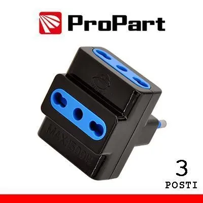 Adattatore triplo con spina da 16a  3 prese da 10/16a nero