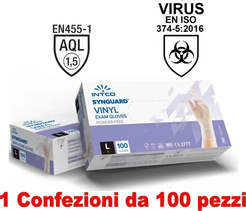 Box guanti in vinile in pvc taglia l pz100 uso medico no polvere