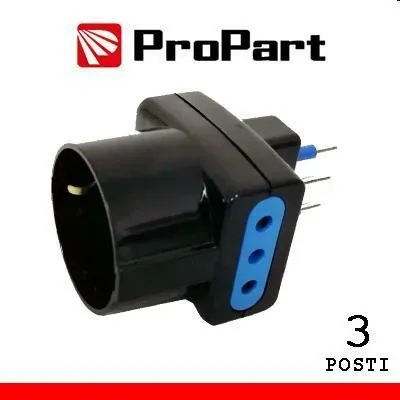 Adattatore triplo+Schuko spina 10a  3 prese da 10/16a nero