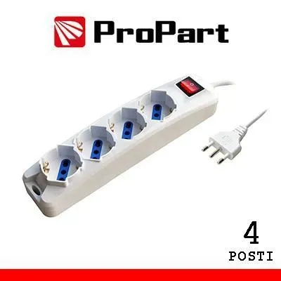 Multipresa 4 posti schuko+spina 16a bianca con interruttore