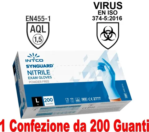 Box guanti in nitrile uso medico senza polvere l 200 pz intco