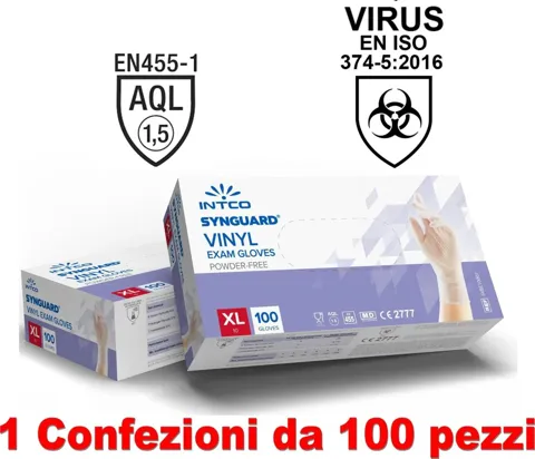 Box guanti in vinile in pvc taglia xl p100 uso medico no polvere
