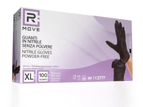 Guanti monouso RMove in nitrile uso medico senza polvere nero XL 100pz