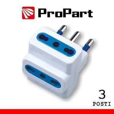 Adattatore triplo con spina da 16a  3 prese da 10/16a bianco