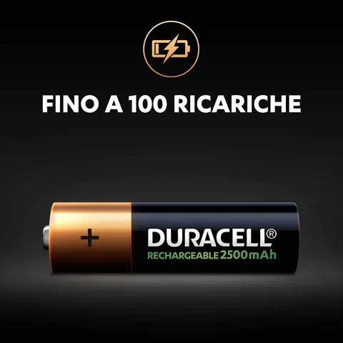 Batterie stilo ricaricabili duracell 2pz 2500mah hr6 dx1500 aa