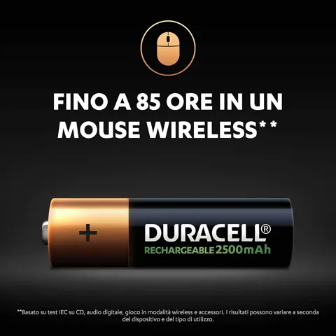 Batterie stilo ricaricabili duracell 2pz 2500mah hr6 dx1500 aa