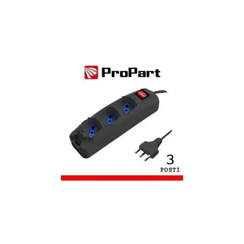 Multipresa 3 posti bipasso+schuko nero spina 16a +interruttore