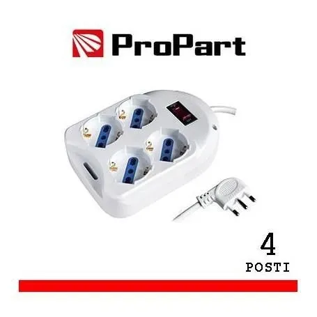 Multipresa 4 posti bipass0 schuko spina 16a quadrata+interrutore
