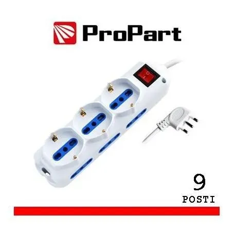 Multipresa 9 posti bipasso schuko spina 16a + interrutore