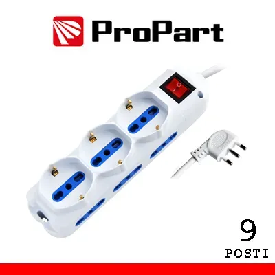 Multipresa 9 posti bipasso schuko spina 16a + interrutore