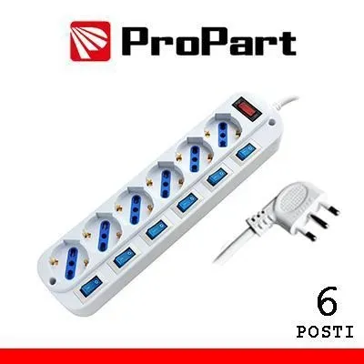 Multipresa 6 posti bipass0 schuko spina 16a + inter. multiplo