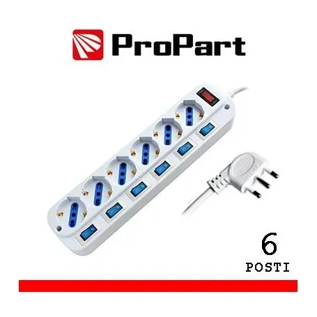 Multipresa 6 posti bipass0 schuko spina 16a + inter. multiplo