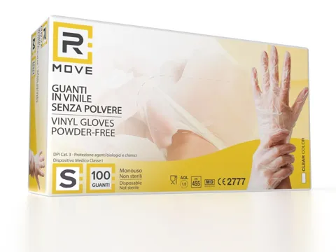 Box guanti rmove in vinile clear uso medico senza polvere tg.s