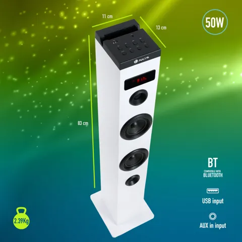 Casse audio NGS a torre sky charm bt/usb/fm/aux 50w bianca