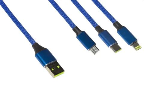 Cavo usb 3 in 1 connettori microusb +tipo c + iphone 8 poli