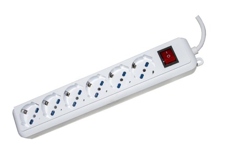 Multipresa 6 prese universali ITA/SCHUKO 10/16 A - spina 16 A con interruttore bianco