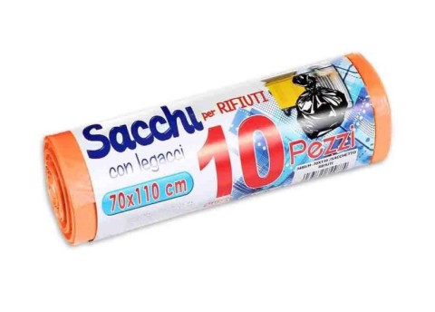Rotolo sacchi di rifiuti 10 pezzi 70x110 cm arancioni