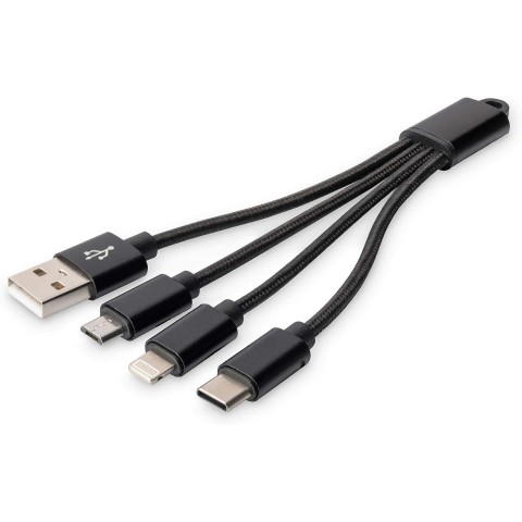 CAVO DI RICARICA Digitus 3-in-1 Cable USB-A + Lightning + Micro USB + USB-C