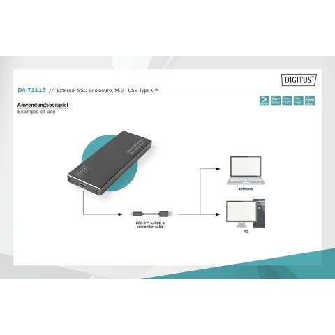 Box esterno Digitus per ssd m2 usb 3.1 tipo c DA71115