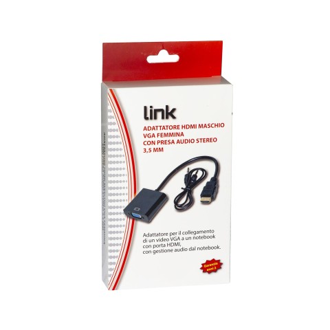 Adattatore link HDMI TIPO A MASCHIO A VGA FEMMINA CON PRESA AUDIO STEREO 3,5 MM