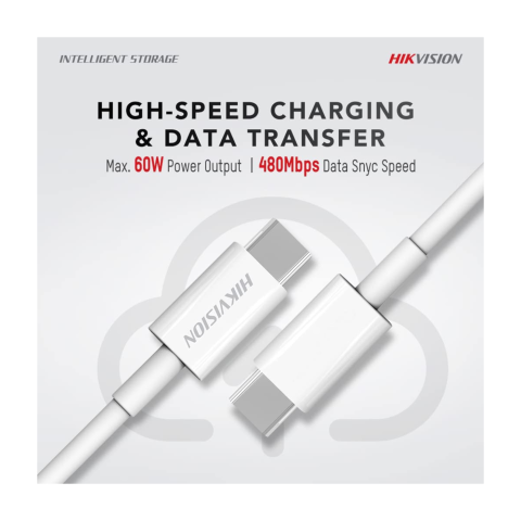 Cavo USB-C,Type-C m/m Hikvision Ricarica Rapida 3A, 60W Bianco HS-HUB-CBC2C