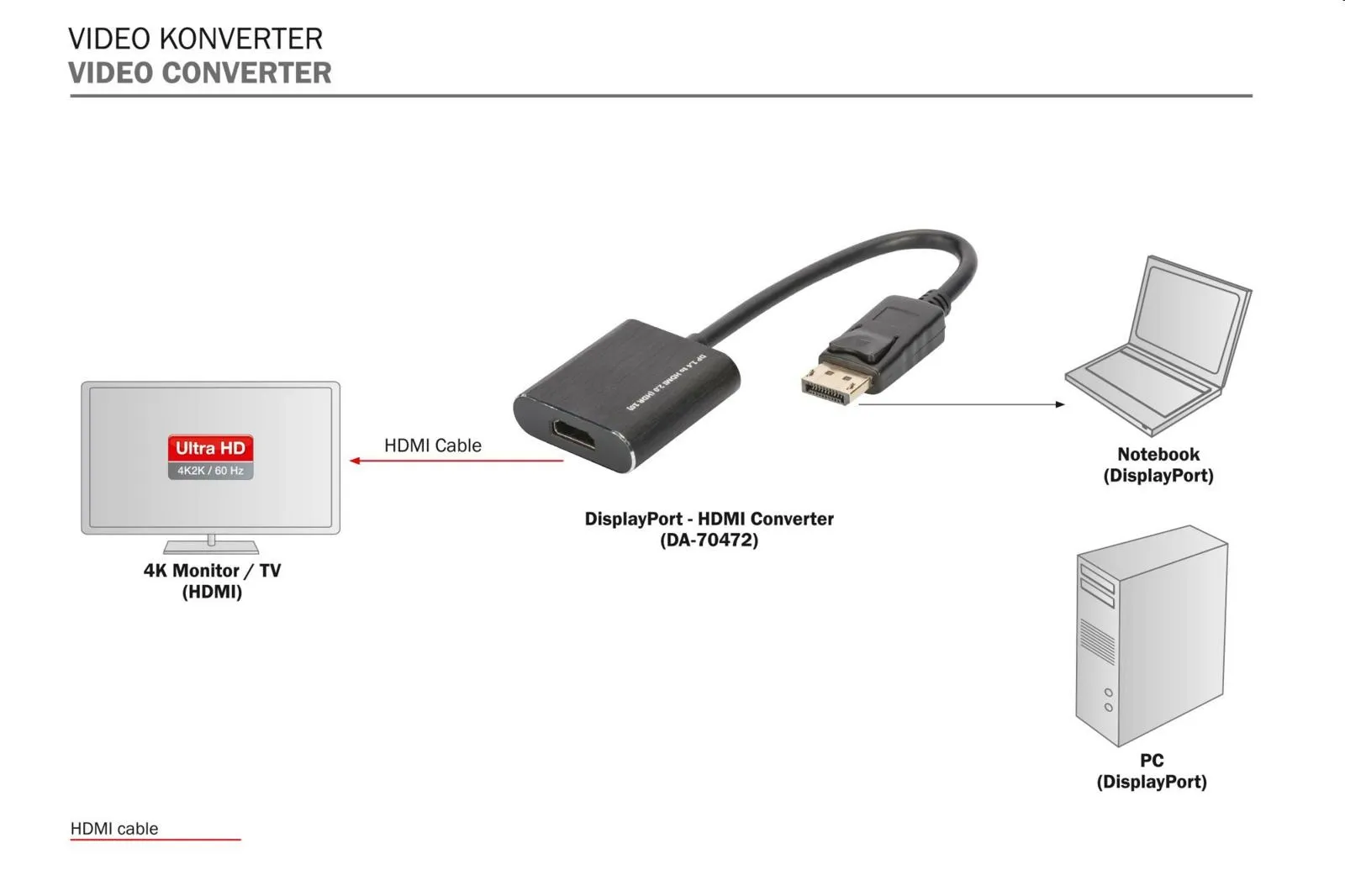 Convertitore Digitus DISPLAYPORT - HDMI DIGITUS (4K2K/60 Hz)