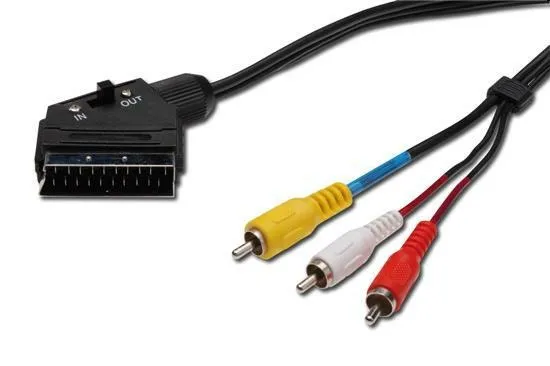 Adattatore scart-rca mm con cavi - in/out 21 poli e 3 x rca