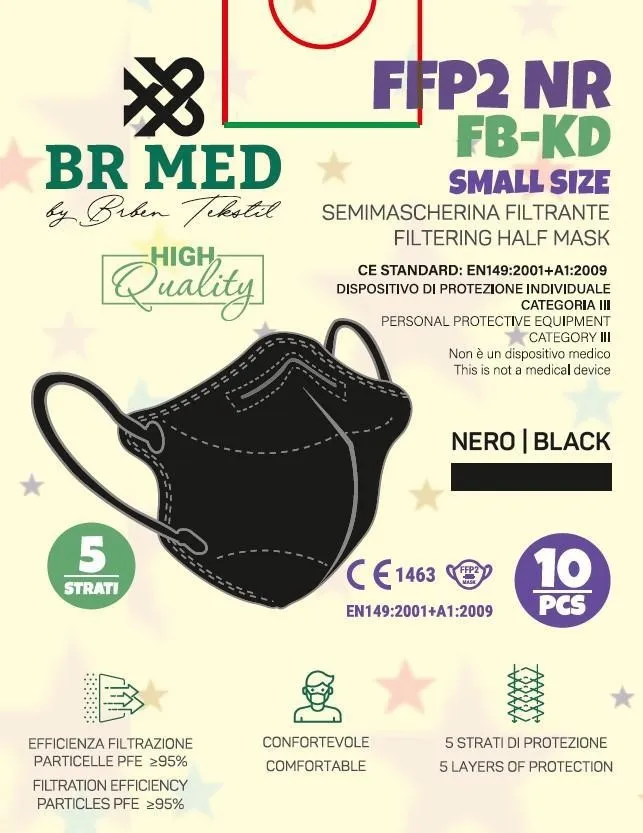 Mascherina protettiva ffp2 small size 5 strati nera - brmed