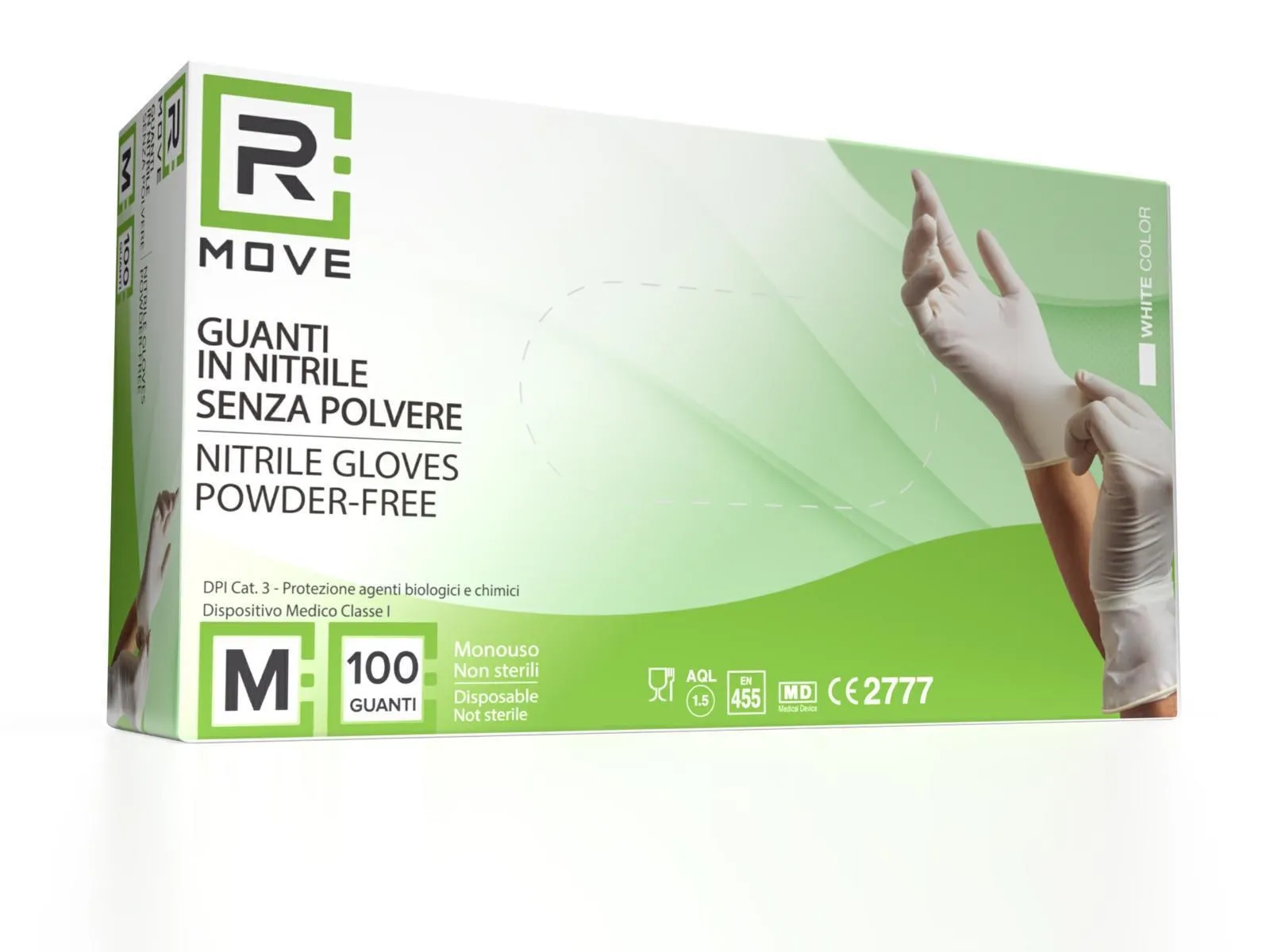 Box guanti rmove nitrile bianco uso medico senza polvere m 100pz