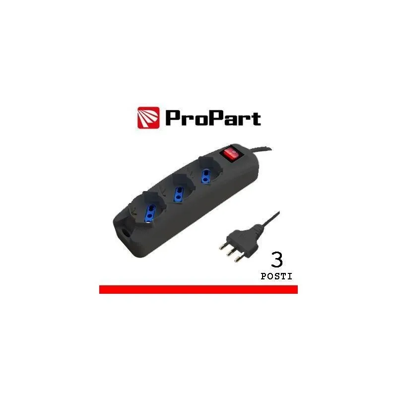 Multipresa 3 posti bipasso+schuko nero spina 16a +interruttore