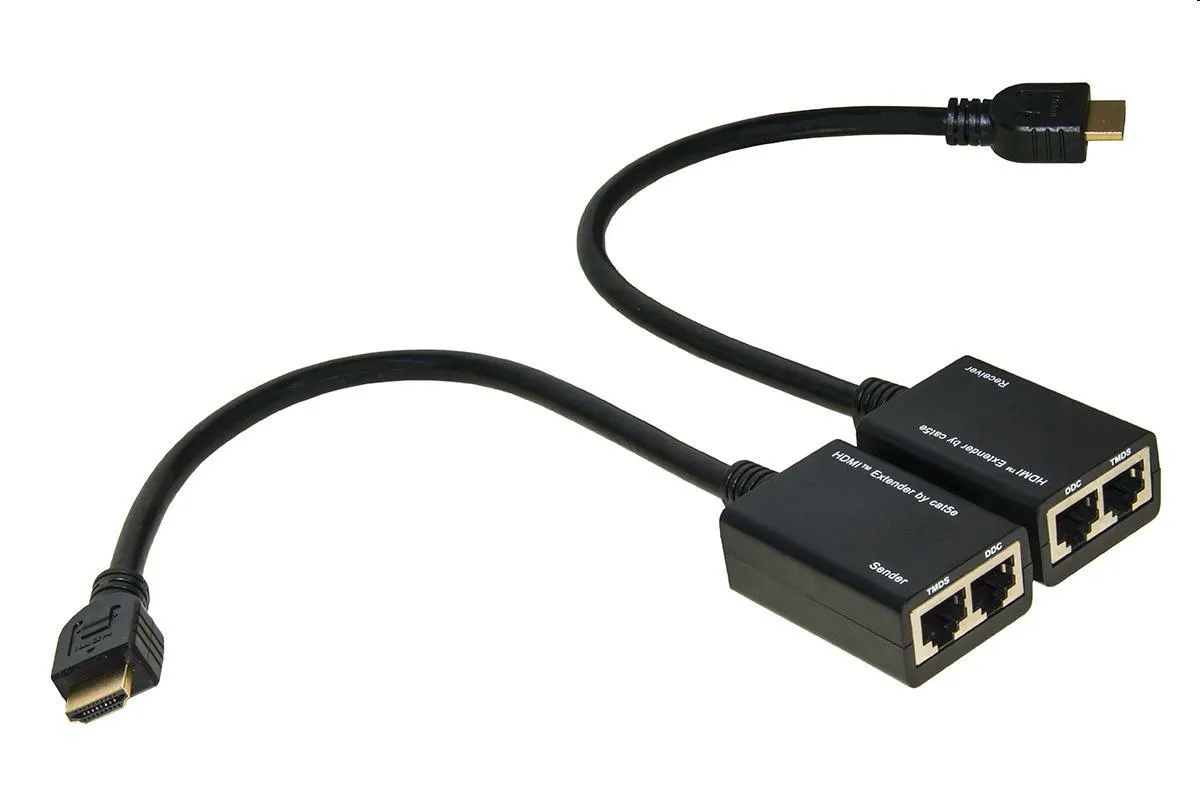 Estensore di segnale Hdmi tramite 2 Cavi Ethernet Cat. 6 - Fino a 30 metri - 1080p